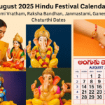 August 2025 | New పండుగలు వరలక్ష్మీ వ్రతం, రాఖీ, జన్మాష్టమి, వినాయక చవితి పూర్తి కేలండర్..free. 4 August 2025